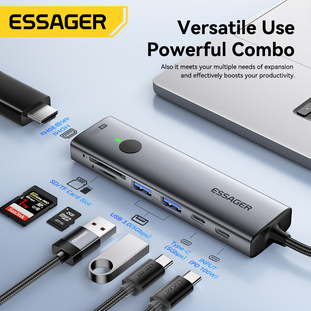Usb Hub Type C - Essager USB C HUB 4K 7-in-1